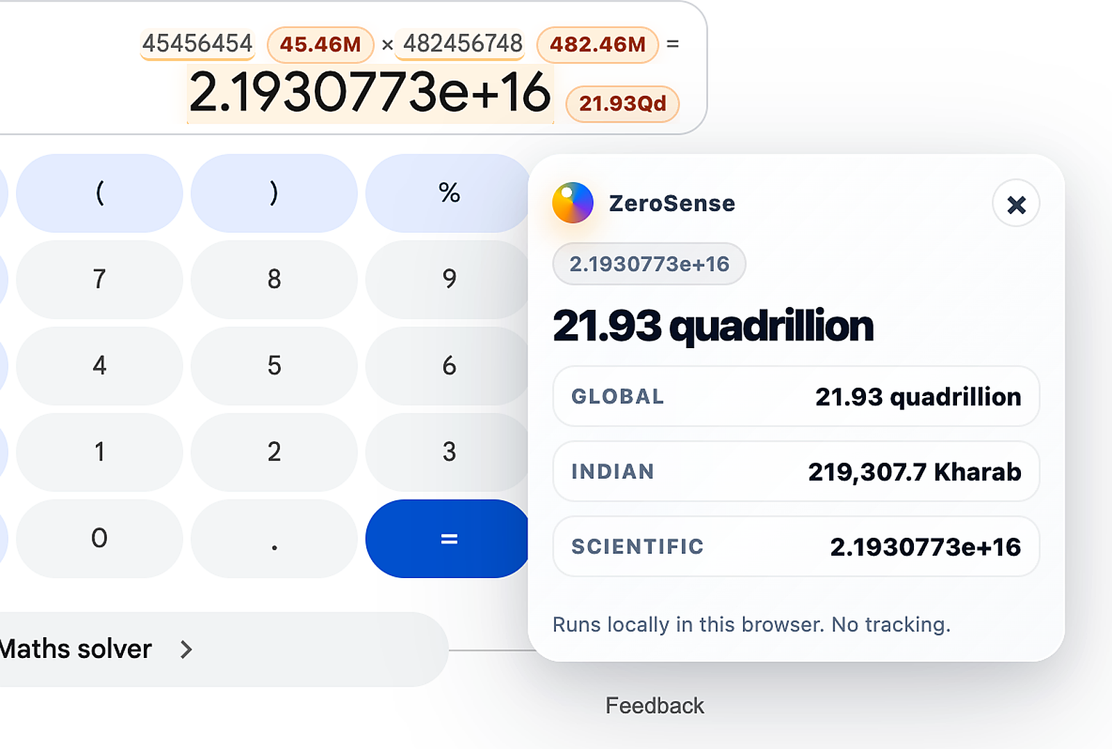 ZeroSense converting scientific notation into quadrillion format